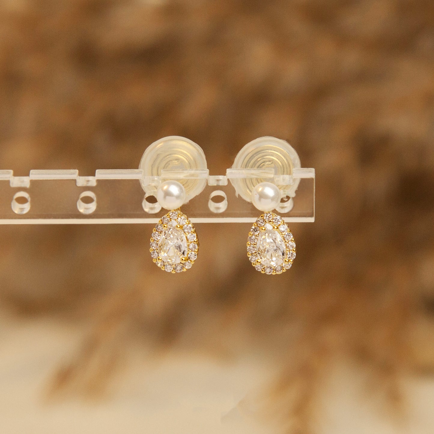 Teardrop Diamond Earrings with Small Faux Pearls