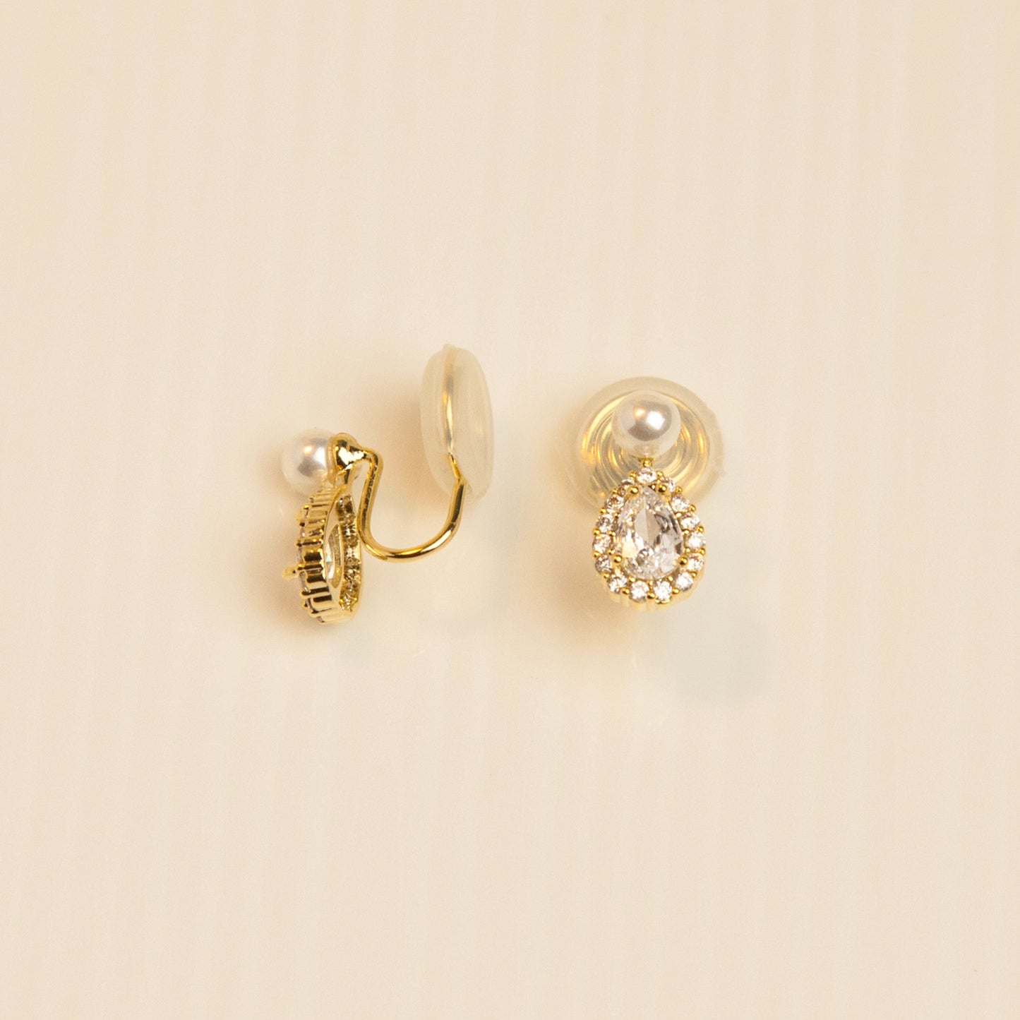 Teardrop Diamond Earrings with Small Faux Pearls