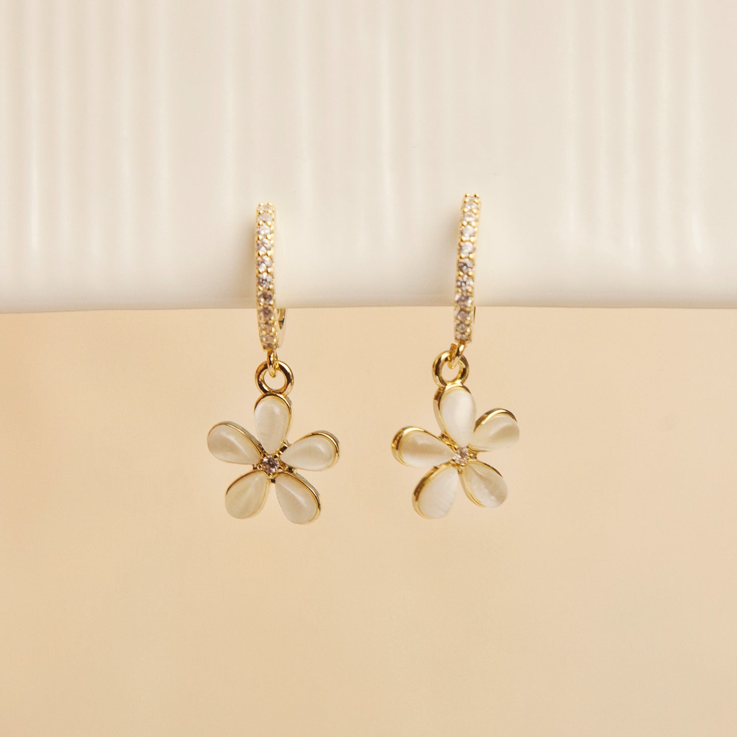 Gold Daisy Dangle Clip On Dangle Hoop Earrings