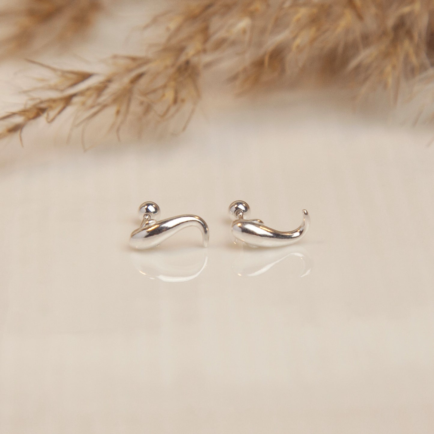 Sterling Silver Screw Back Fish Stud Earrings