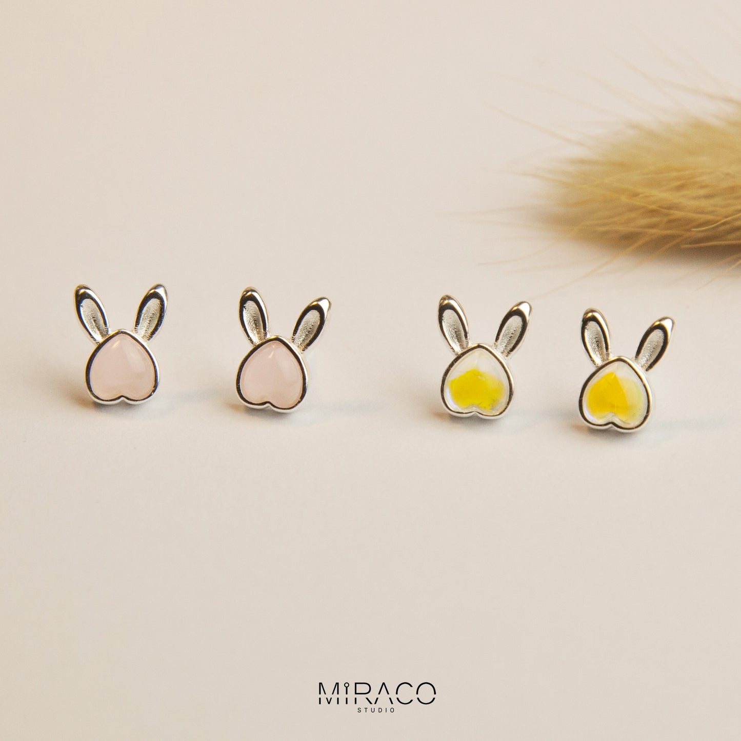 Gemstone Bunny Sterling Silver Stud Earrings with Screw Back