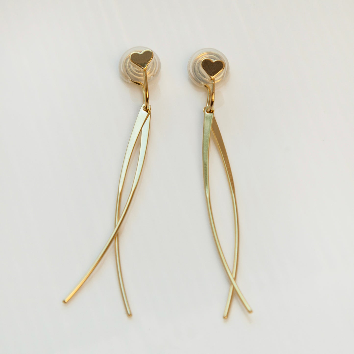 Clip On Gold Heart Dangle Drop Earrings