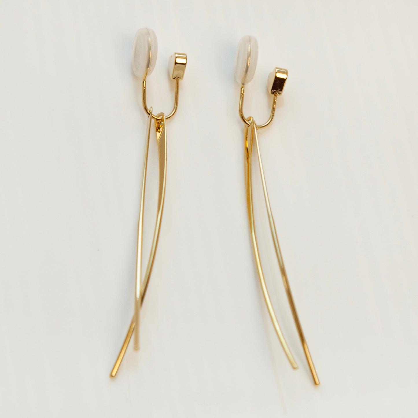 Clip On Gold Heart Dangle Drop Earrings