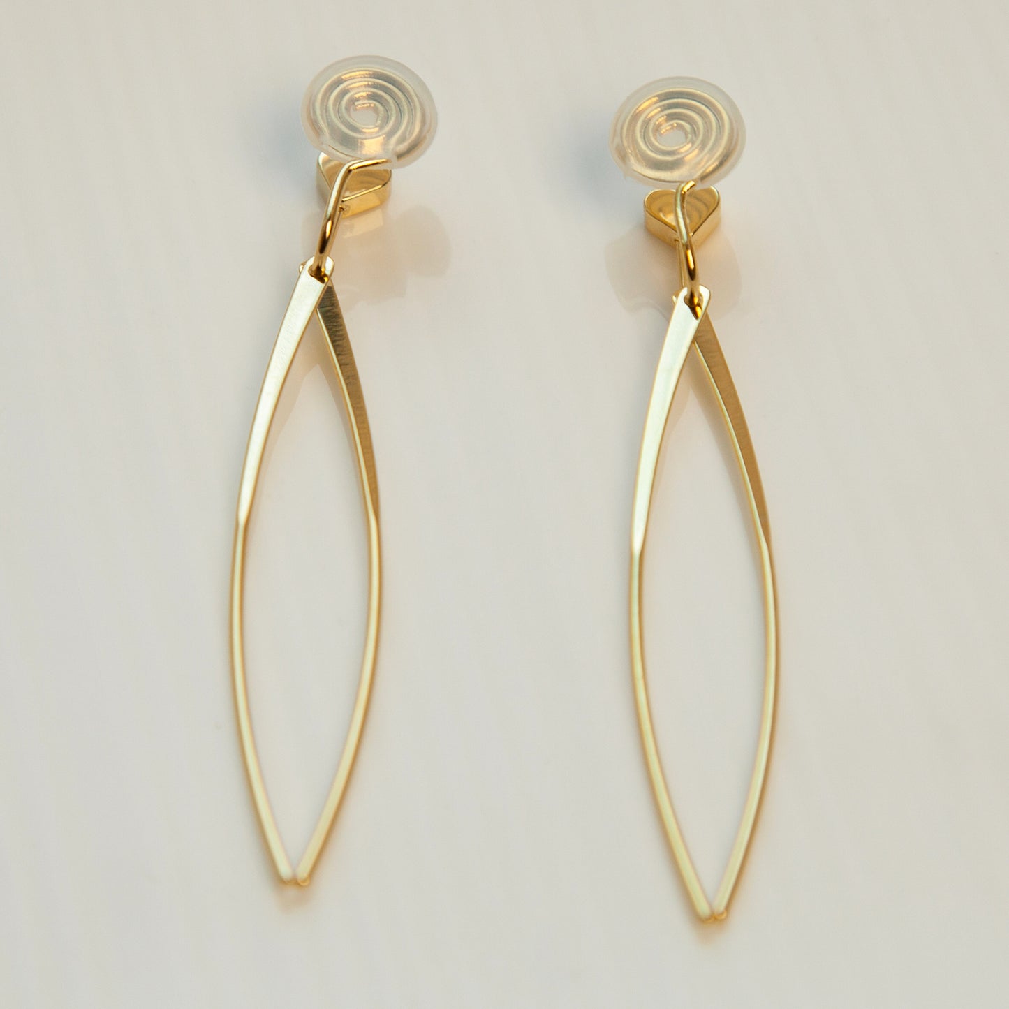 Clip On Gold Heart Dangle Drop Earrings