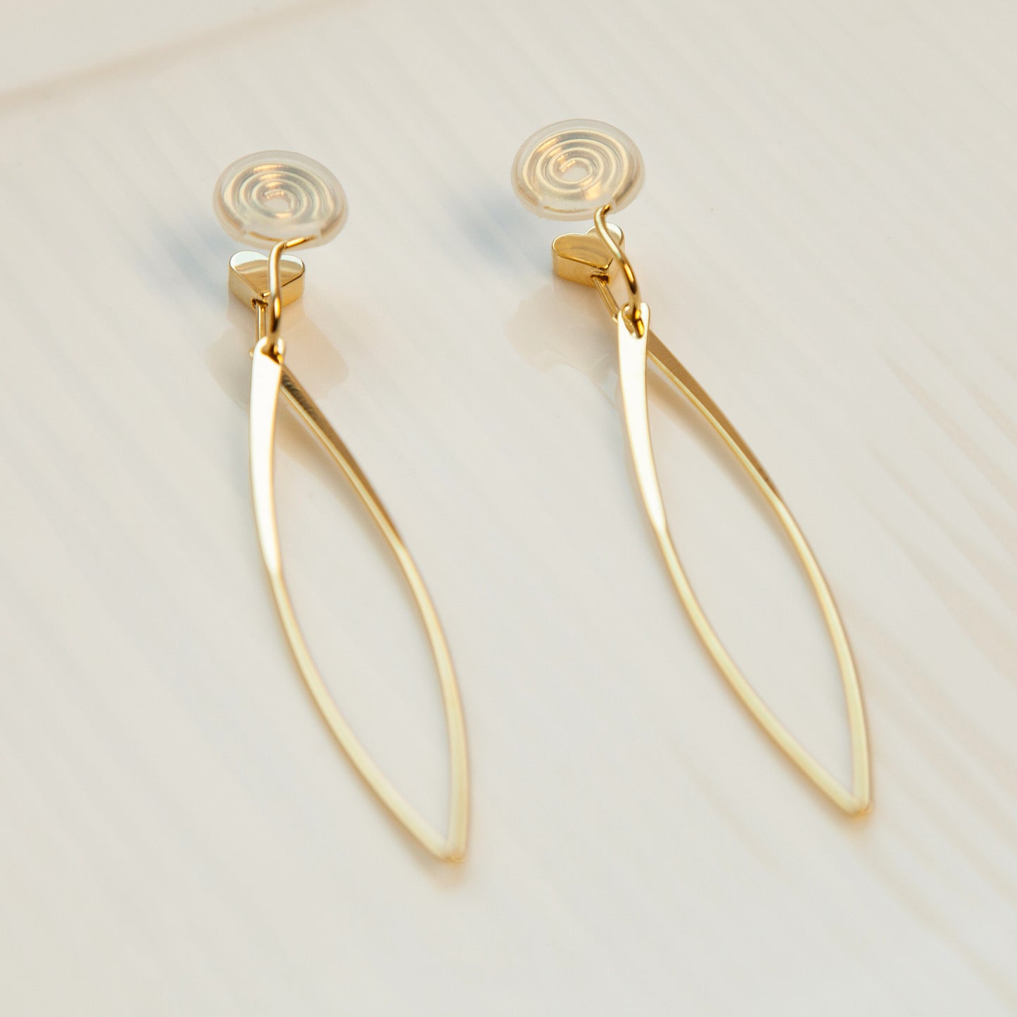 Clip On Gold Heart Dangle Drop Earrings