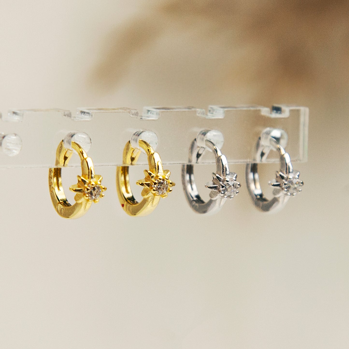 Diamond Star Tiny Huggie Hoops