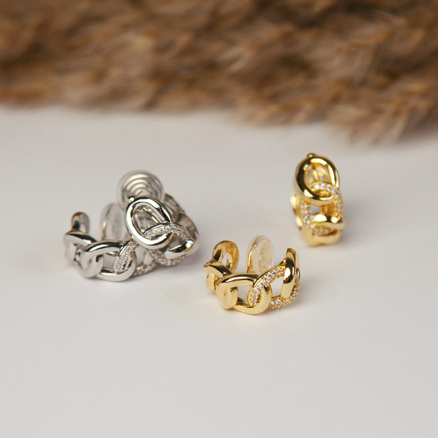 Linked Knot Clip On Huggie Earrings