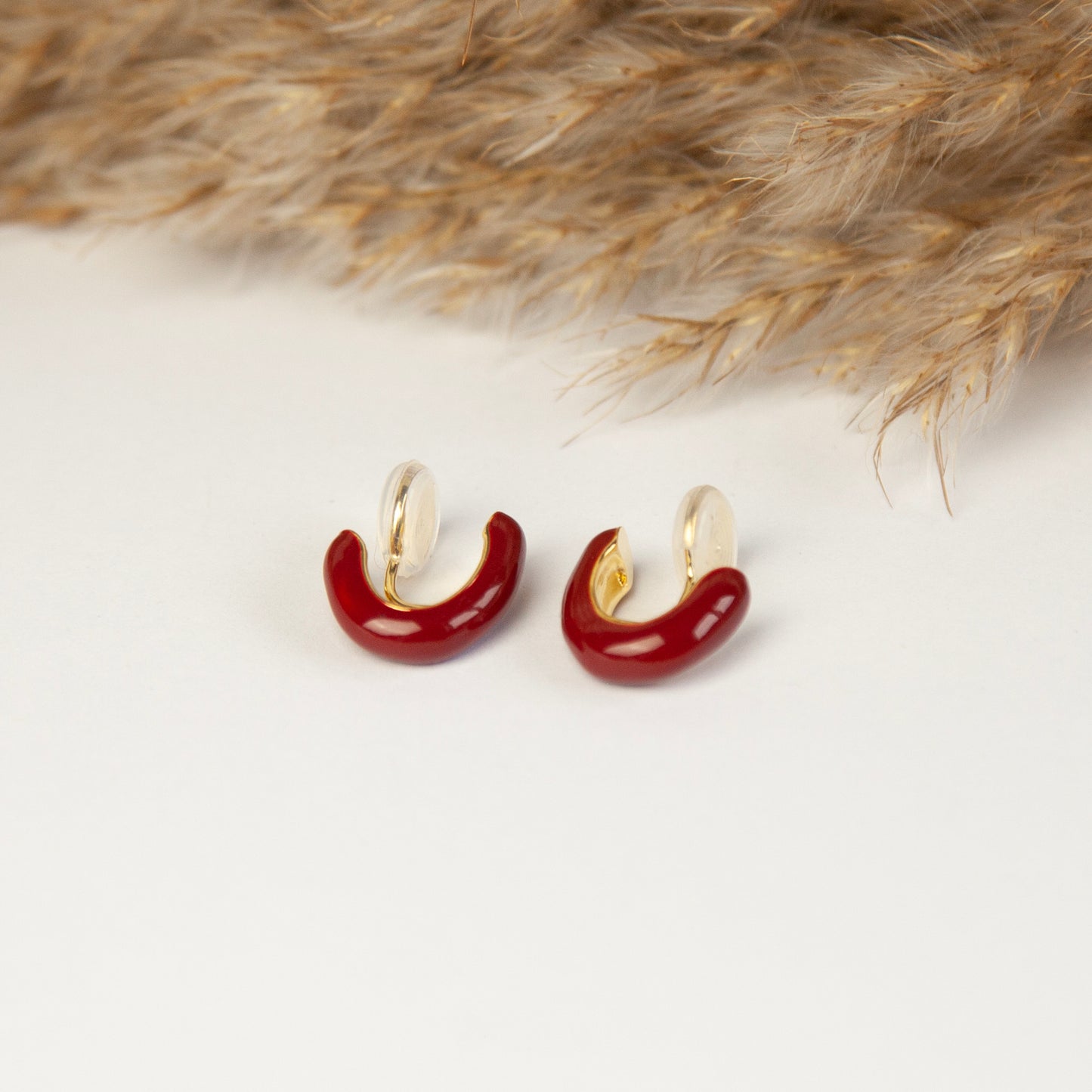 Red Hoop Clip On Huggie Earrings