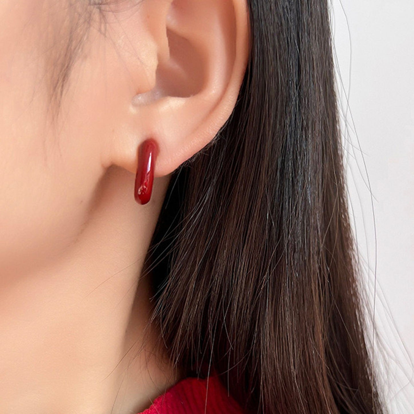 Red Hoop Clip On Huggie Earrings