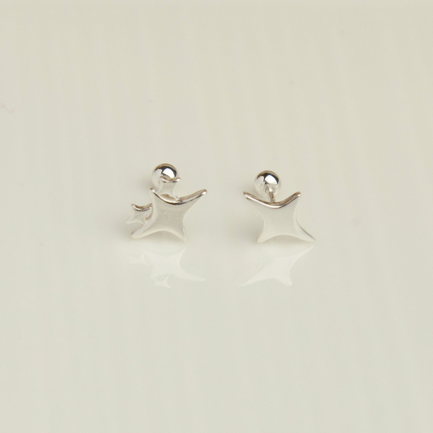 Four Point Star Stud Earrings in Sterling Silver Screw Back