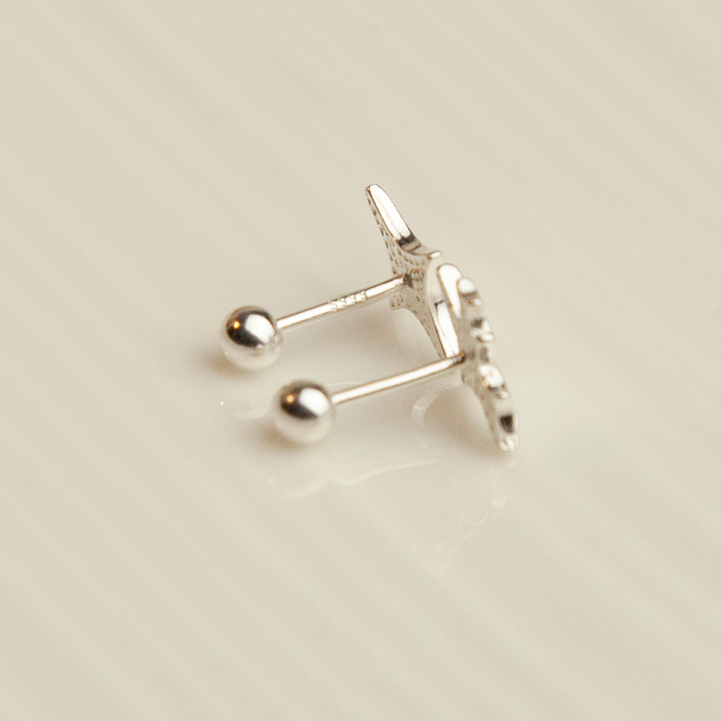 Four Point Star Stud Earrings in Sterling Silver Screw Back