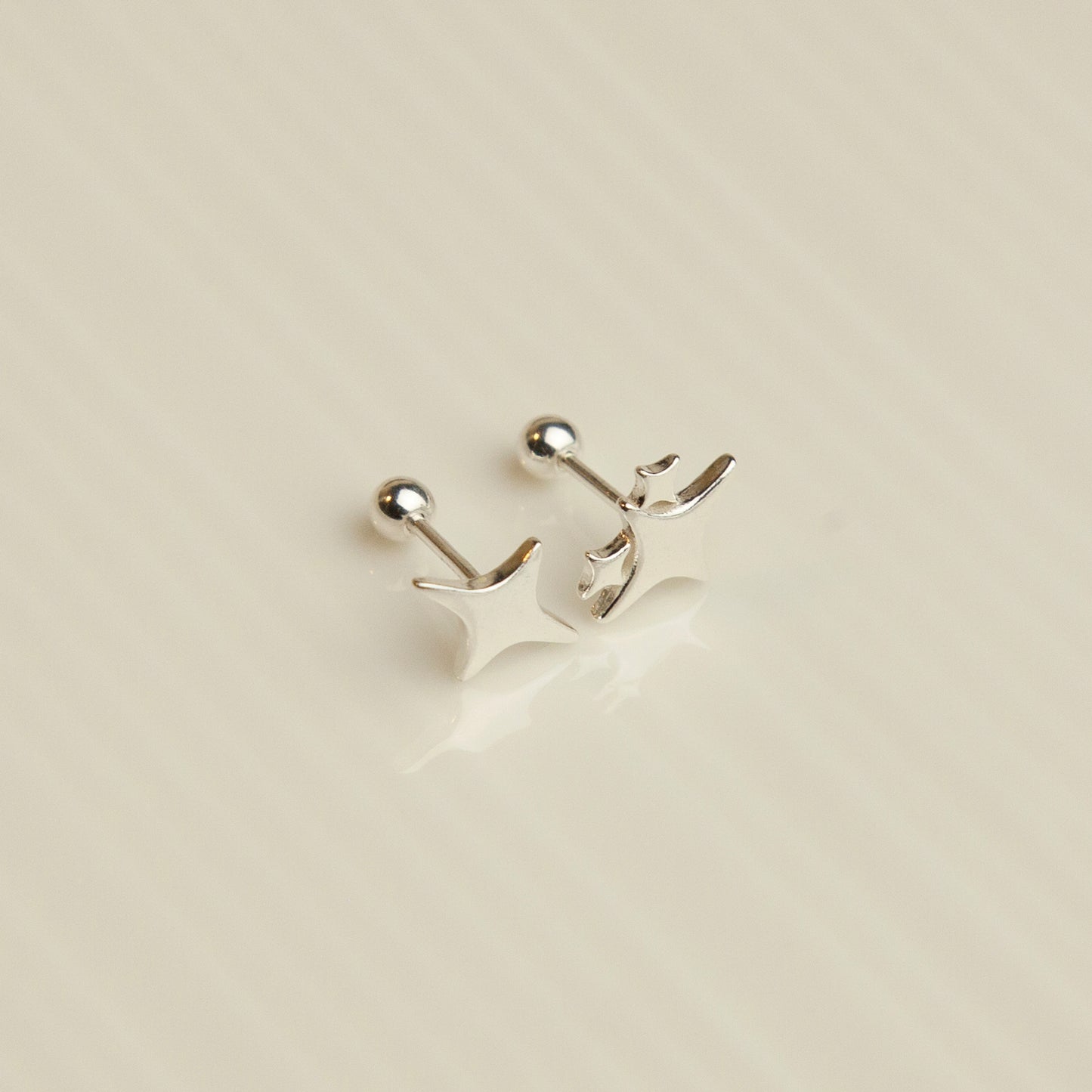 Four Point Star Stud Earrings in Sterling Silver Screw Back