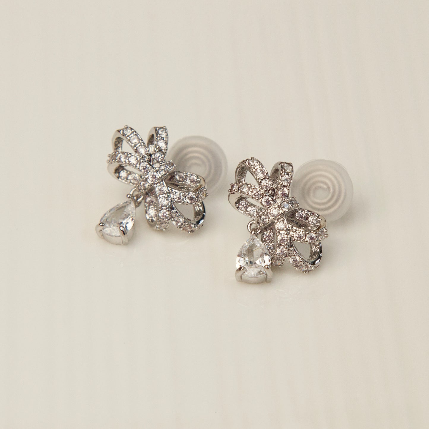 Crystal Bowknot Stud Drop Clip-On Earrings