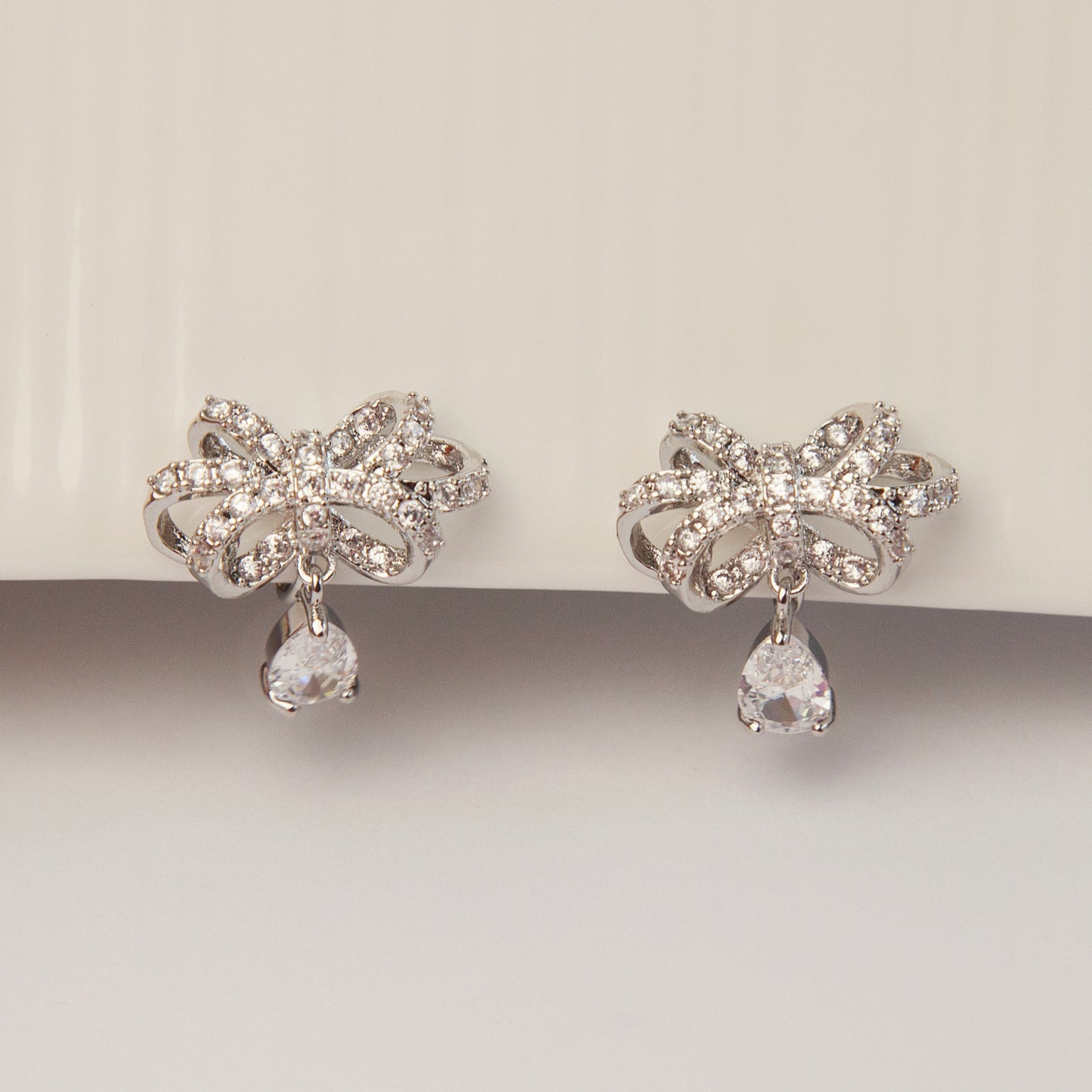 Crystal Bowknot Stud Drop Clip-On Earrings