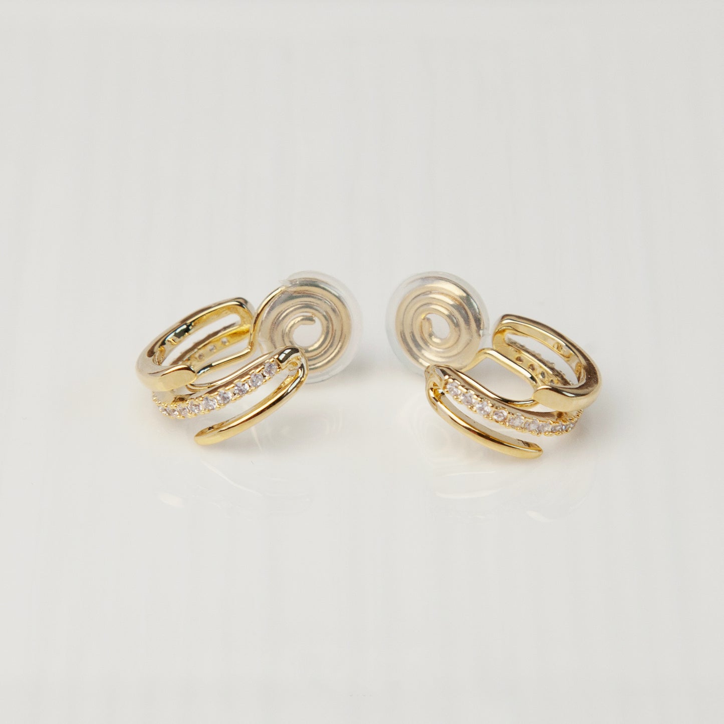 Gold Plated CZ Huggie Hoops Clip On Earrings