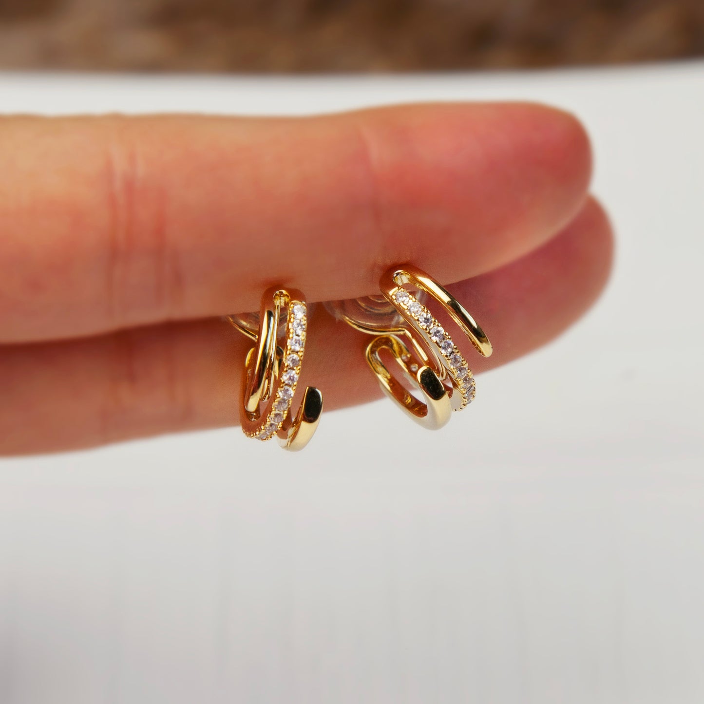 Gold Plated CZ Huggie Hoops Clip On Earrings