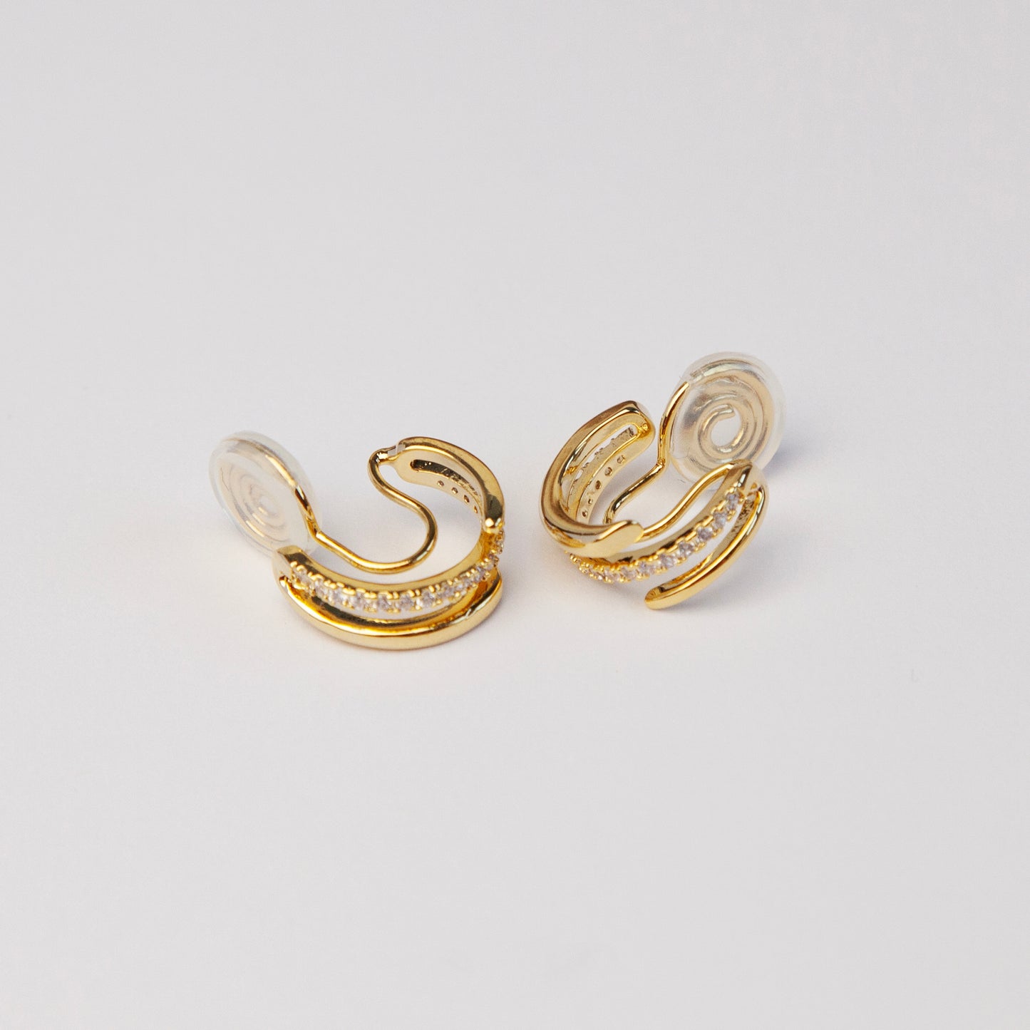 Gold Plated CZ Huggie Hoops Clip On Earrings