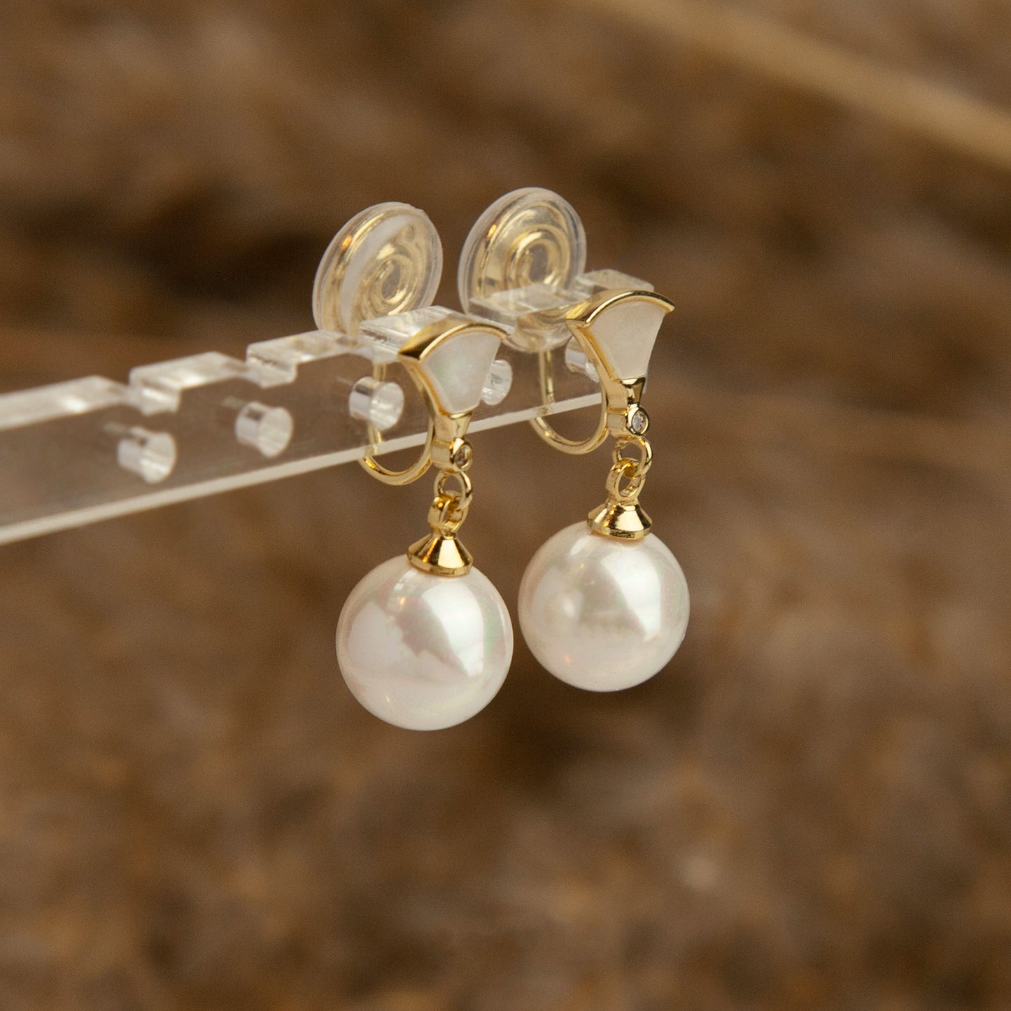 Pearls Dangle Clip On Earrings With Fan Shaped Clips