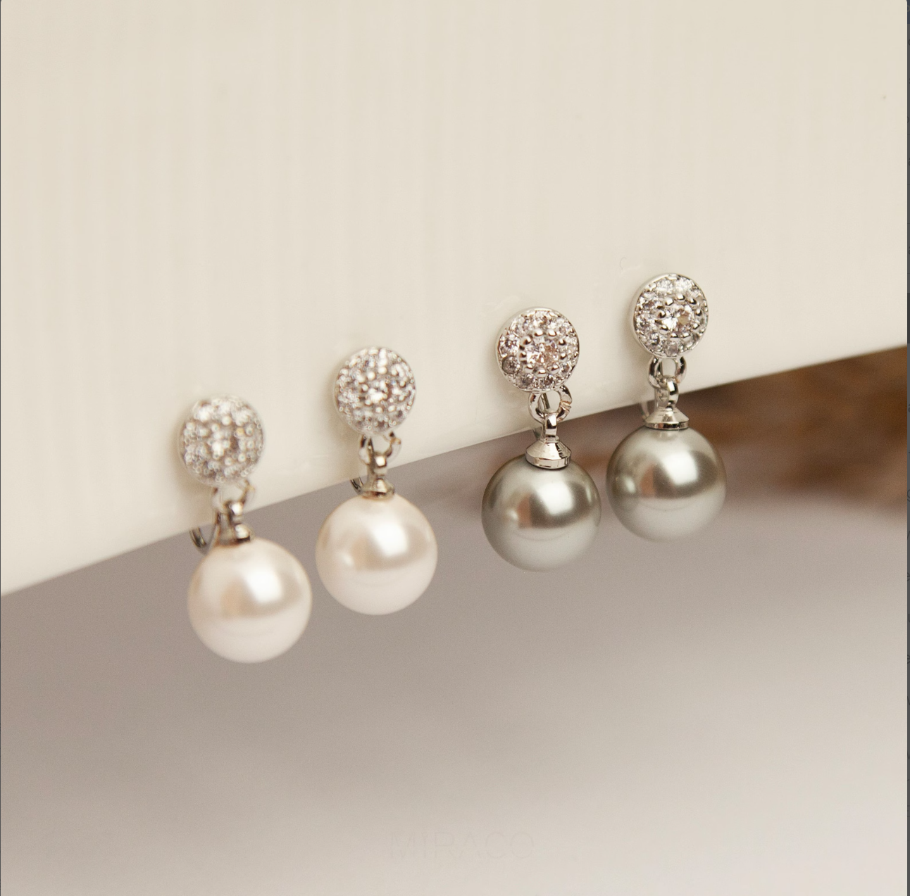 Grey or White Pearls Dangle Clip On Earrings